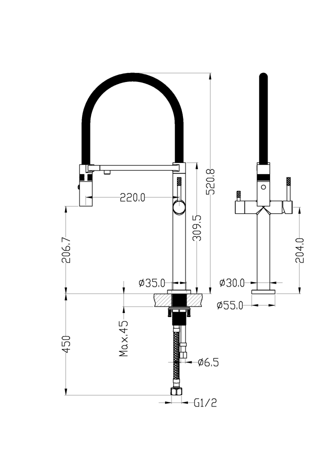 Смеситель для кухни Boheme Kitchen Uno Chrome 115-CR c краном для питьевой воды