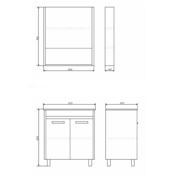 Тумба-умывальник Comforty Марио-60 дуб темный с раковиной Quadro 60 00-00004155CF