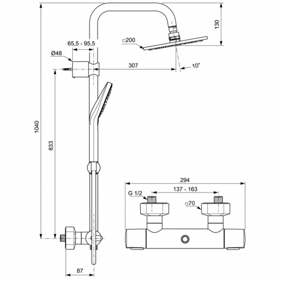 Ideal Standard душевая система с термостатическим смесителем A6985AA