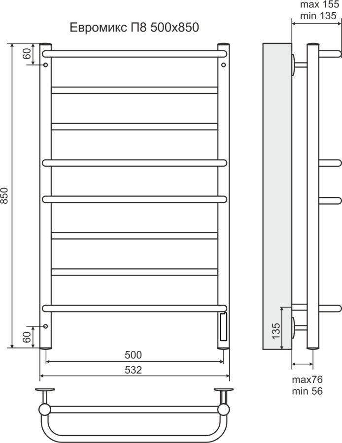 Terminus Евромикс полотенцесушитель электрический П8 500*850