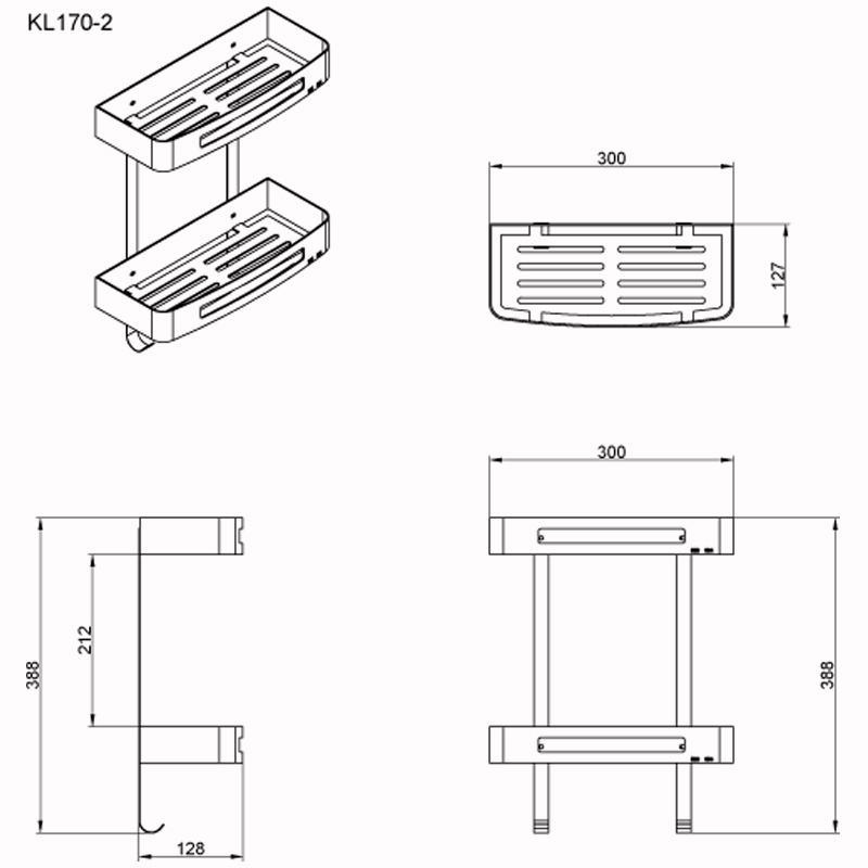 Azario полочка двухэтажная черная AZ-170-2B