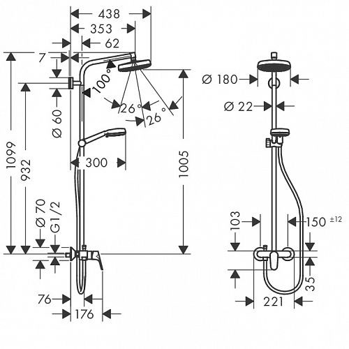 Hansgrohe Crometta 160 1jet Showerpipe 27264400 Душевая система без излива