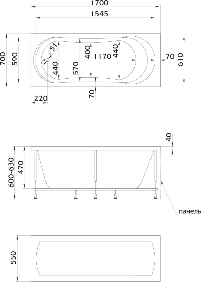 Marka One Libra 170*70 ванна акриловая прямоугольная