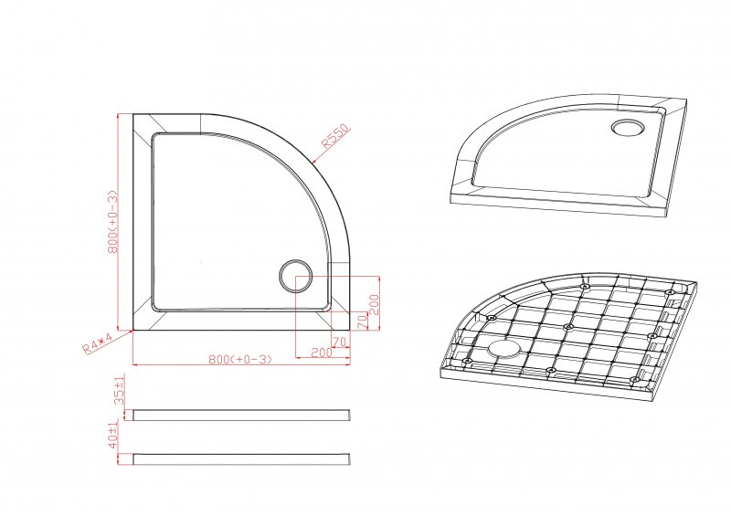 Cezares Tray поддон из стеклокомпозита 80х80 TRAY-M-R-80-550-35-W