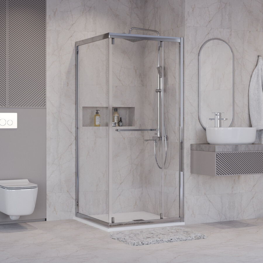Душевое ограждение Niagara Nova NG-6635-34 (100х100х195) квадрат,хром,двери раздвижные,стекло прозрачное,1 место