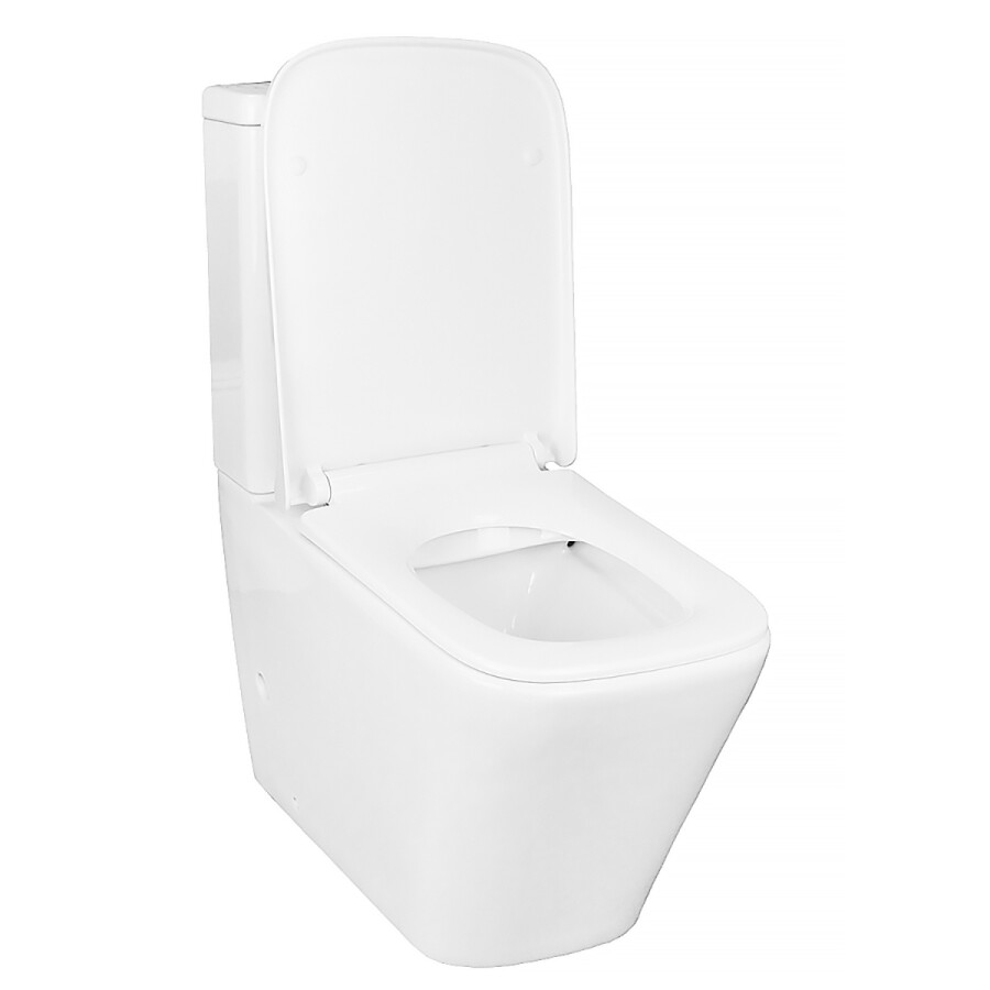 Унитаз-компакт Azario Quadro 605x340x810 напольный, смыв "Торнадо", безободковый с сидением микролифт и арматурой, белый AZ-2175 UQ1