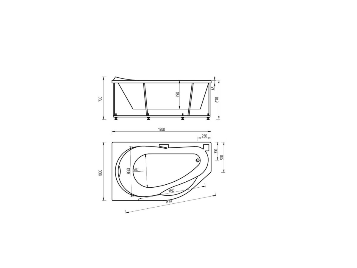 Акватек Таурус 170*100 ванна акриловая асимметричная с каркасом левая TAR170-0000002