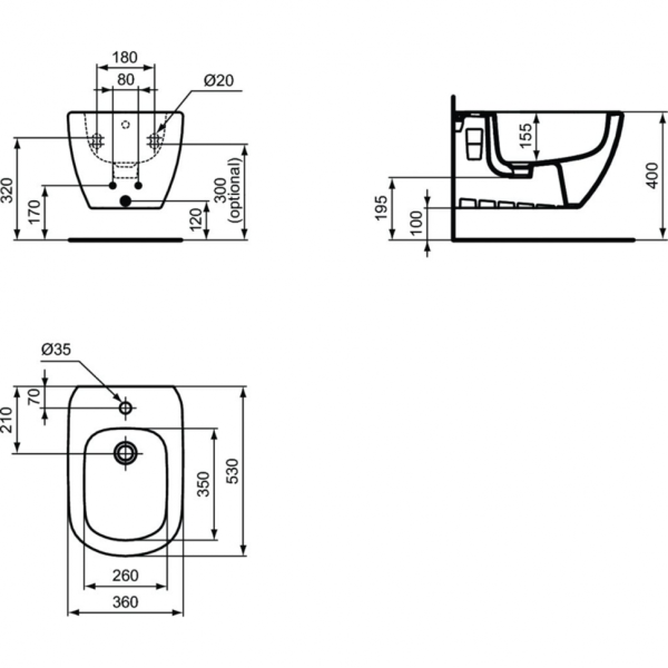 Ideal Standard Tesi подвесное биде T3552V3