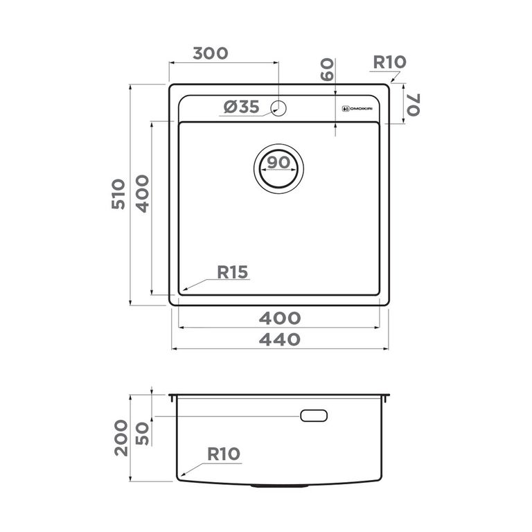 Omoikiri DAISEN 44 IN мойка кухонная нержавеющая сталь 4993179