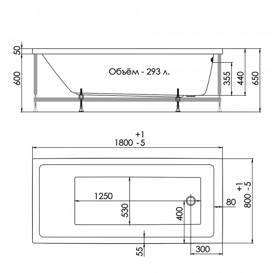 1ACReal Palermo ванна акриловая 180х80 BBA-PM188X0-00U