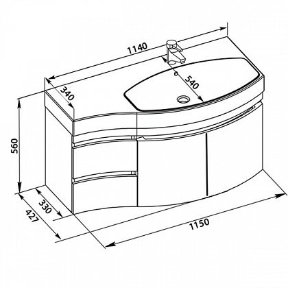 Aquanet Опера 115 тумба с раковиной 00212992 подвесная, правая