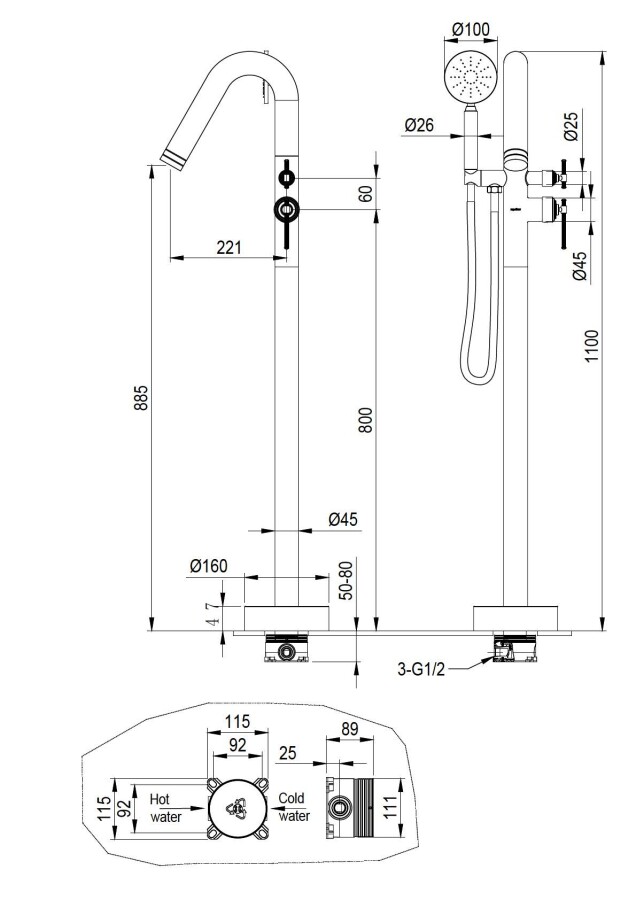 Смеситель напольный Boheme Eterna Matt Gold 179-MG