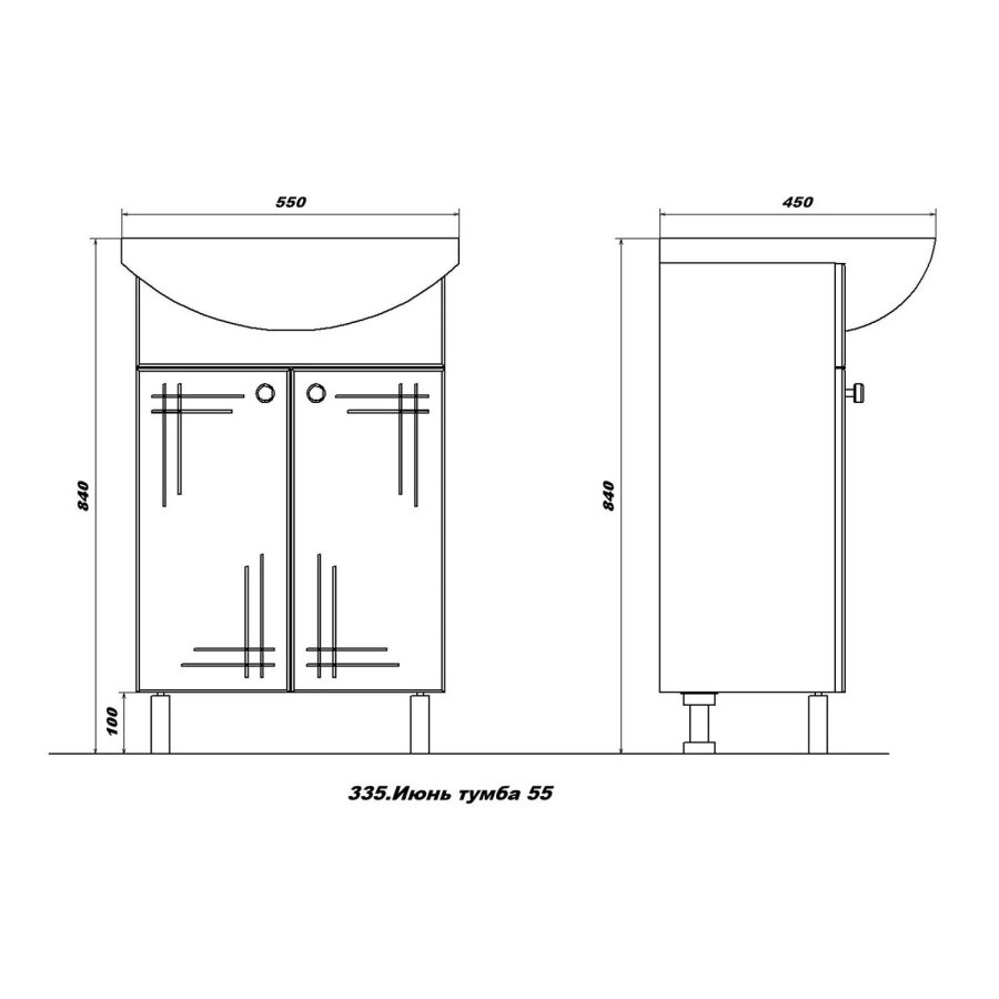 SanStar Июнь тумба напольная 55 с раковиной Исеть 335.1-1.4.1.КИСЕ