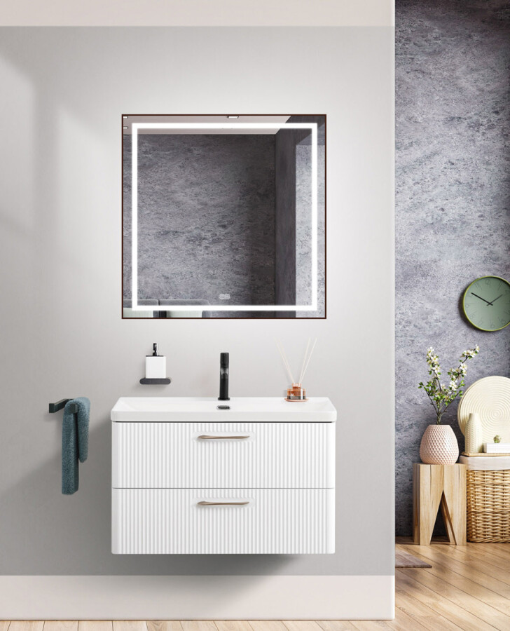 Подвесная тумба с раковиной Belbagno DUE 80 см Bianco Lucido DUE-800-2C-SO-BL-P BB-8076-3-80