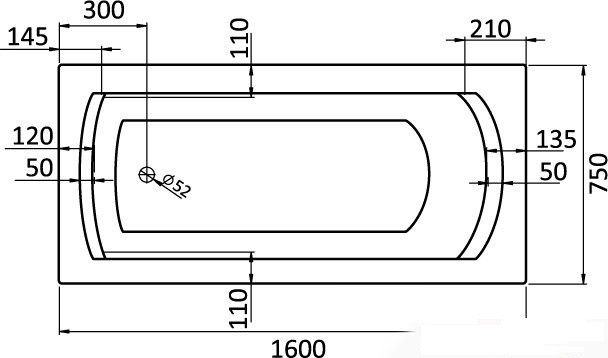 Santek Каледония 160*75 ванна акриловая прямоугольная 1.WH30.2.388