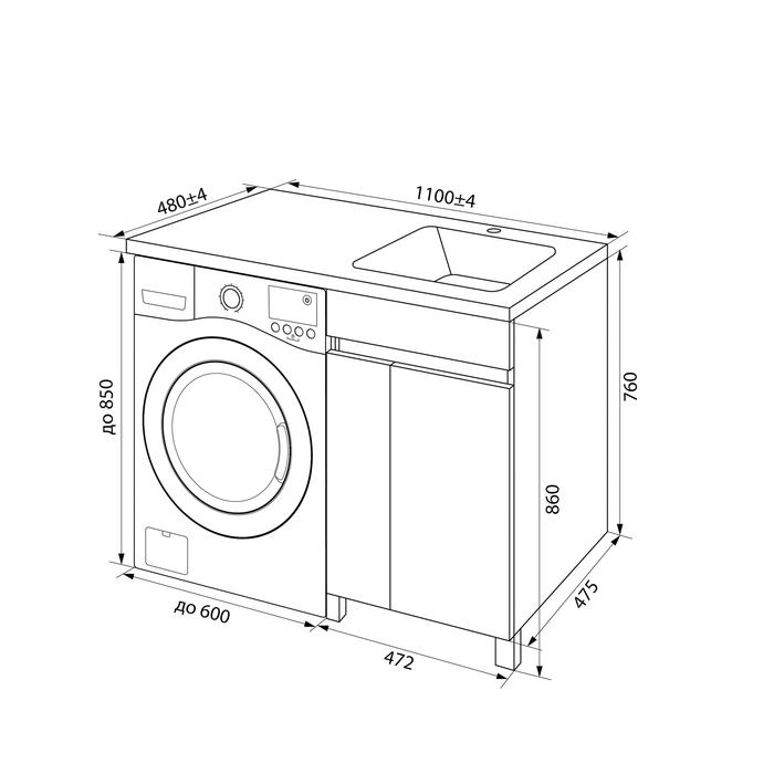 Iddis Optima Home тумба 110 см с раковиной правая для стиральной машины OPH11RDi95K