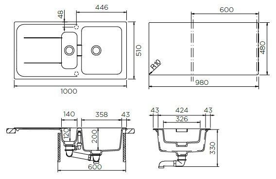 Schock Wembley 60D 700965 кухонная мойка магнолия 100x51 см