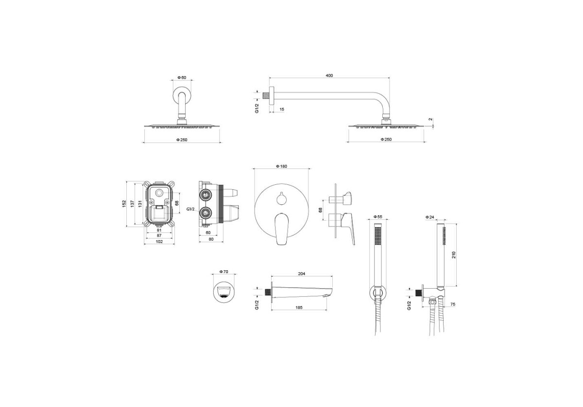 Aquatek Бетта Душевой комплект Set 4 в 1 AQ1173MB