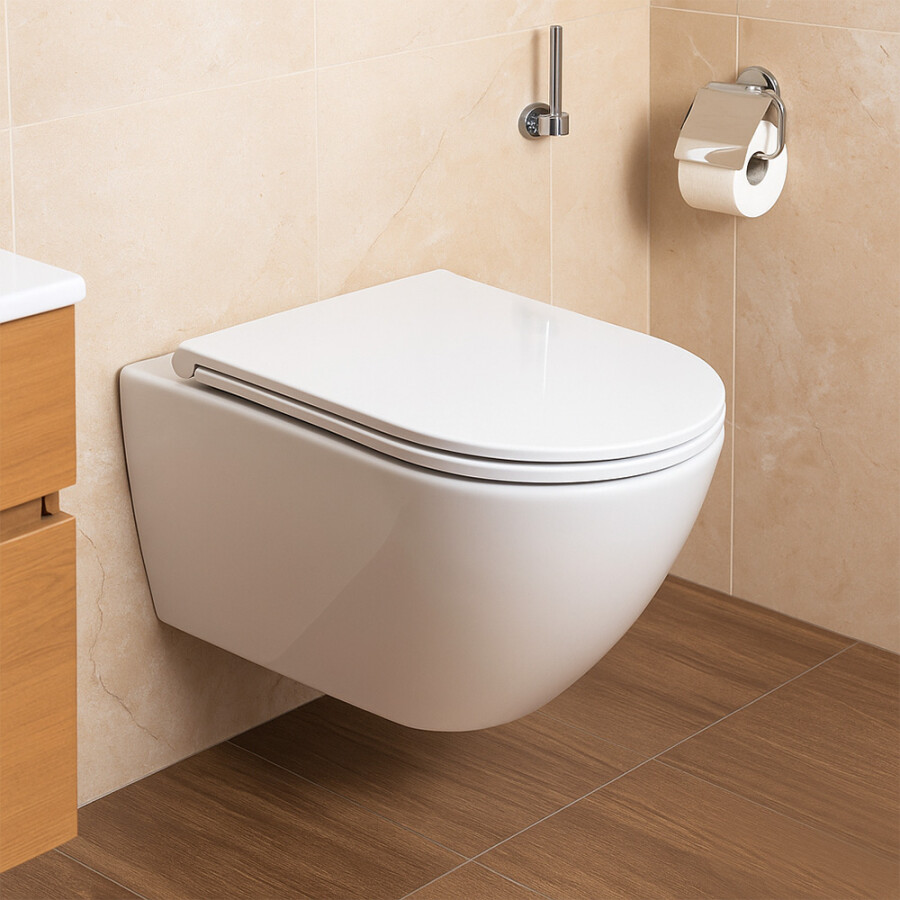 Унитаз подвесной Azario Eclat 520x365x365, безободковый, система слива "Скрытое Торнадо", с быстросъемным сидением микролифт AZ-2381-A