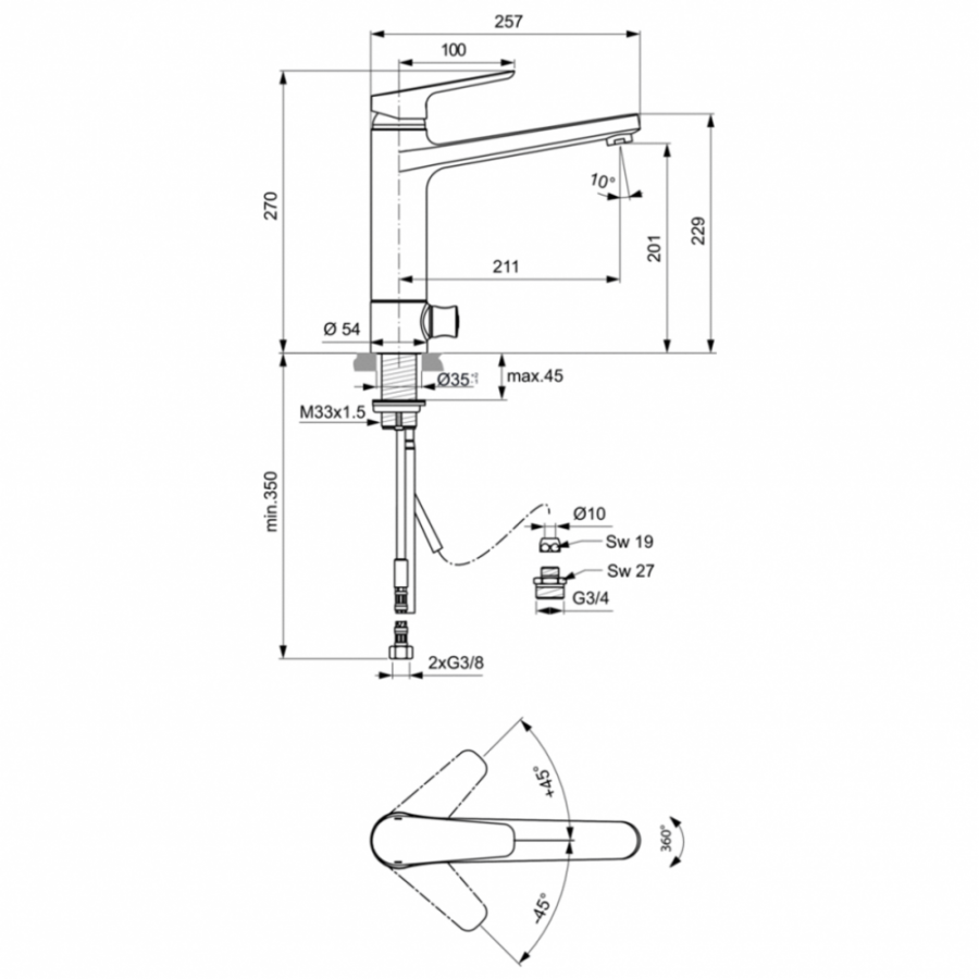 Ideal Standard Ceraplan смеситель для кухни с клапаном для посудомоечной машины B0955AA