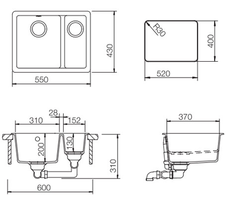 Teka Radea 550/370 TG 40143670 Мойка для кухни сандбридж 55х43 см