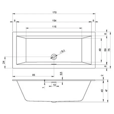 Riho Rethink Cubic ванна акриловая прямоугольная 170х75 BR07C0500000000