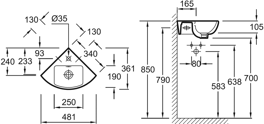 Jacob Delafon Odeon Up E4733-00 раковина угловая 34 см