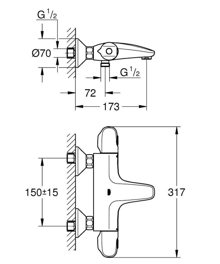 Grohe Grohtherm 1000 New NB0033-1 смеситель для ванны с душем хром