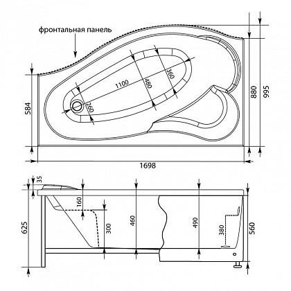 Aquanet Palma 170*90 см ванна акриловая правая с каркасом 00205537