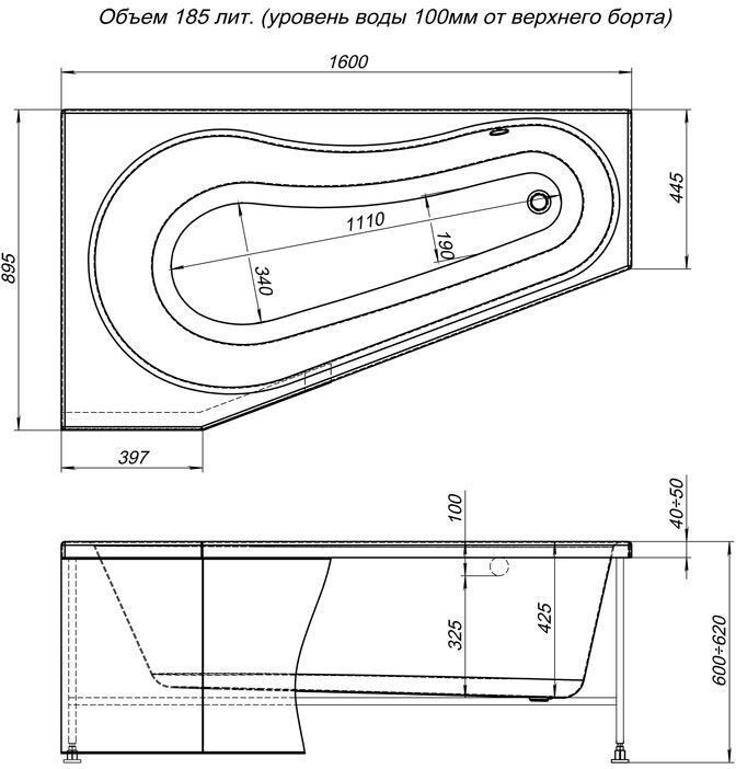 Aquanet Brize 160*90 ванна акриловая угловая L 00228171