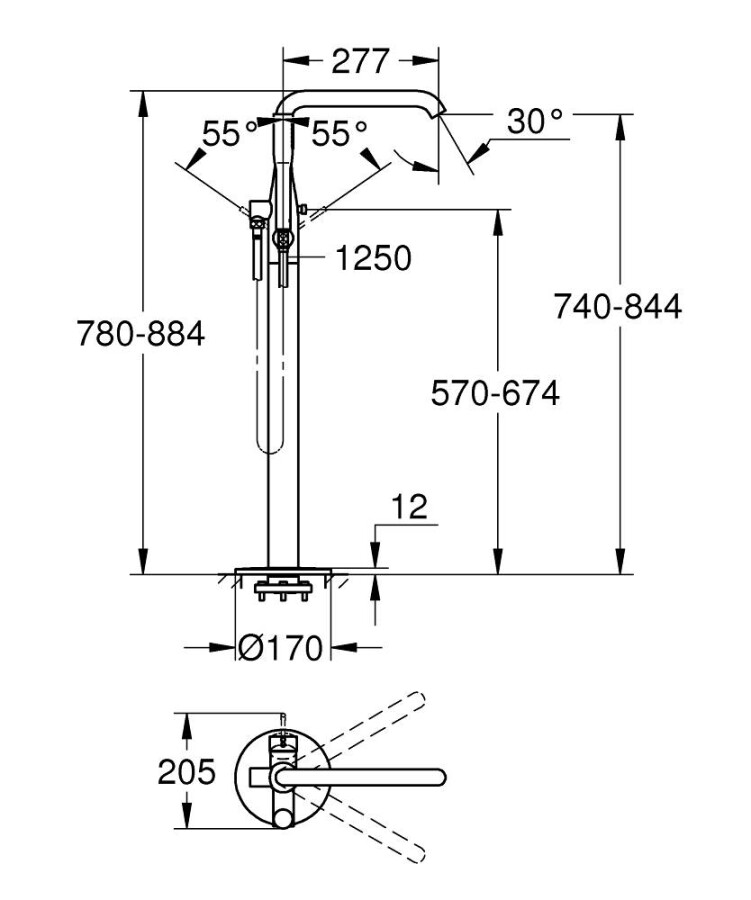 Grohe Essence+ 23491AL1 смеситель для ванны графит