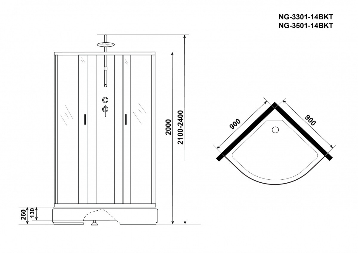 Niagara Classic NG 3301-14BKT Душевая кабина 90x90 Без крыши с тропическим душем 33011424BKT
