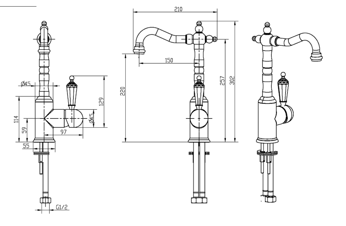 Смеситель для раковины высокий Boheme Provanse смесители Бронза 362