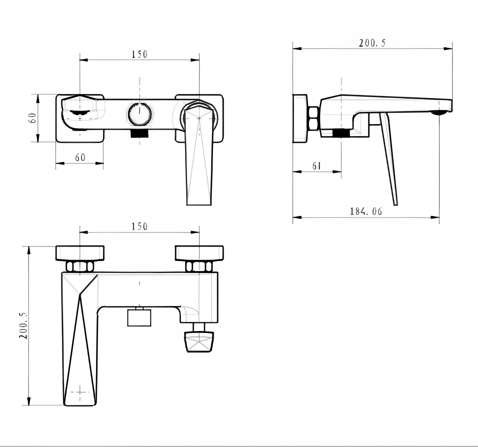 Смеситель для ванны с душевым гарнитуром Boheme Venturo Черный / Хром 373-B