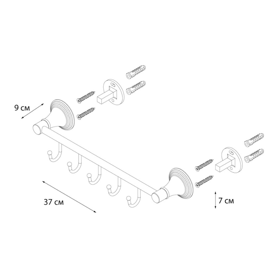 Fixsen планка на 5 крючков FX-71605-5B