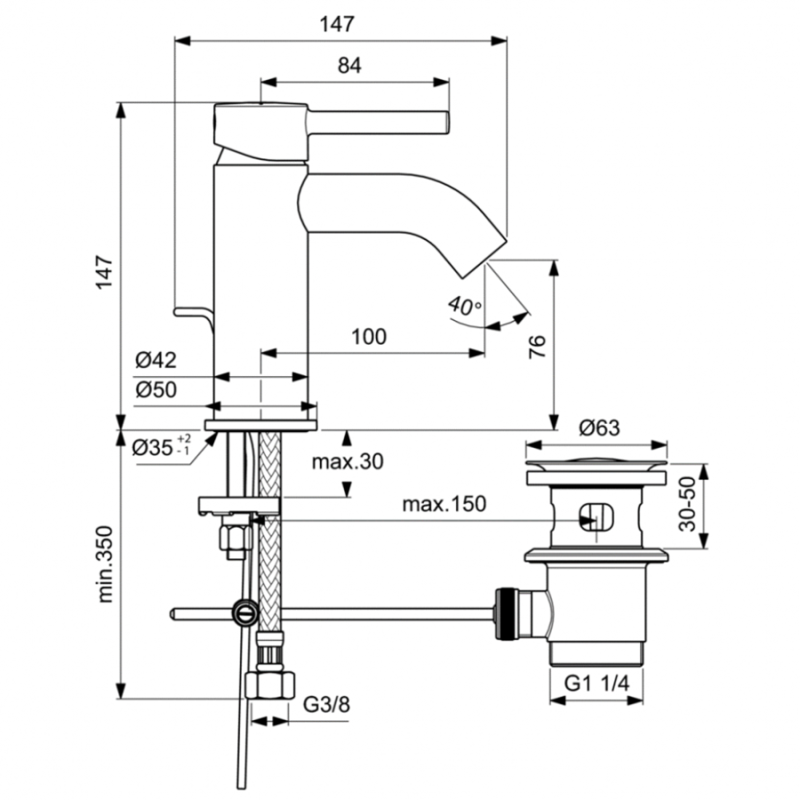 Ideal Standard Ceraline смеситель для раковины BC193XG