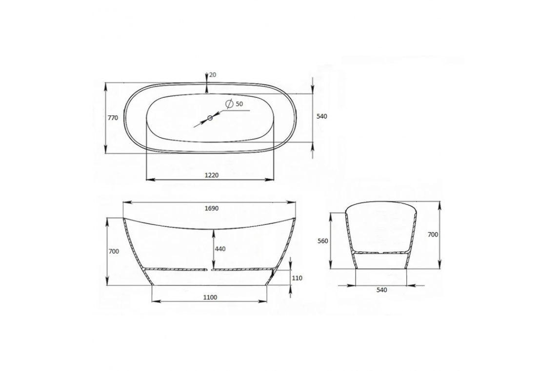Azario Salieri ванна пристенная 170 см, круглый перелив AZ-81028