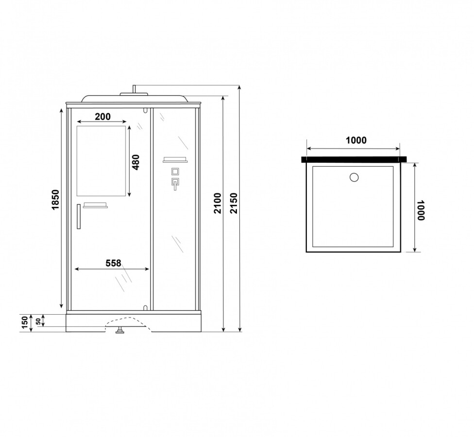 Душевая кабина Niagara Standart ST100/15Q/BL (100х100х215) поддон 15см,распашная,черный,3 места