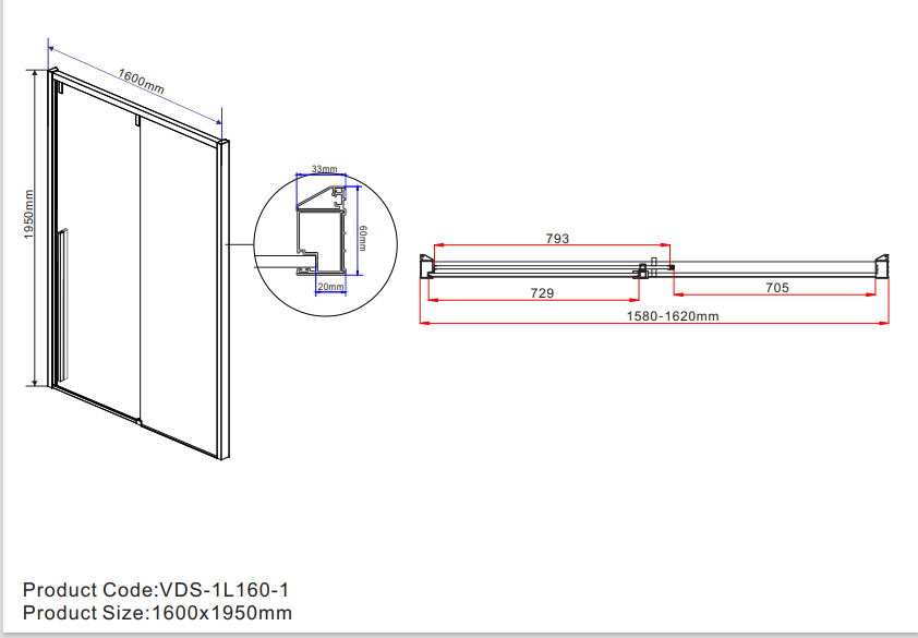 Vincea Lugano душевая дверь VDS-1L160CL-1 160х195 профиль хром