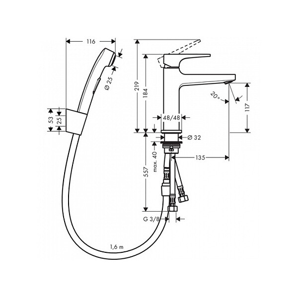 Hansgrohe Metropol Смеситель для раковины с гигиеническим душем Push-Open хром 32522000