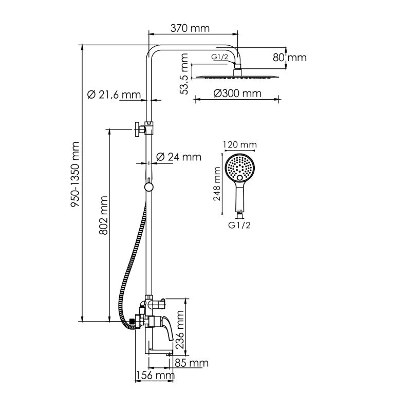 WasserKraft Sauer 7100 душевая система со смесителем A171.263.207.PG