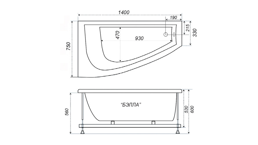 Triton Бэлла 140*76 ванна акриловая асимметричная R