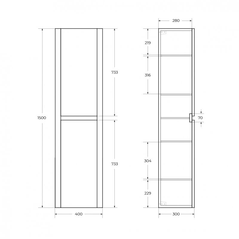 Шкаф подвесной с 2 дверцами доводчиками, универсальный 400x300x1500 CEZARES RELAX-1500-2A-SO-GM