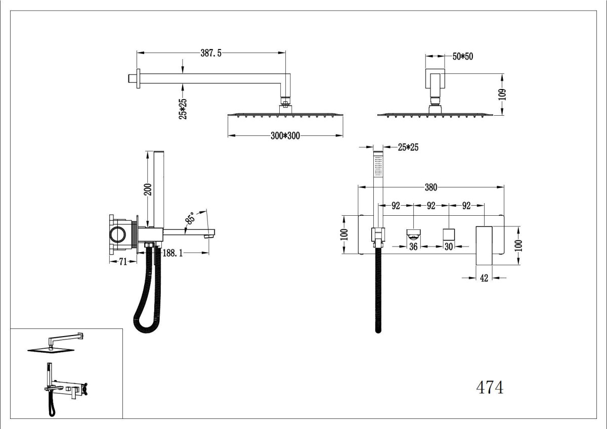 Душевая система с изливом Boheme Qubic Matt White 474-MW