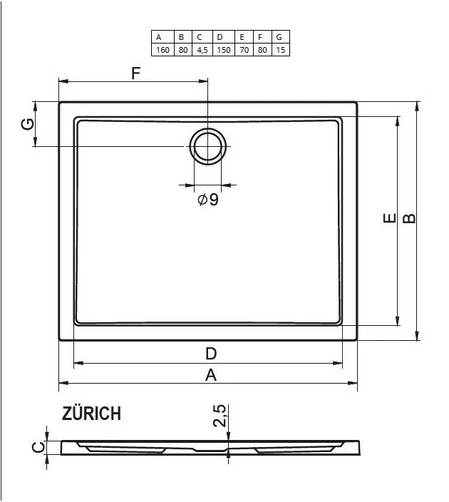 Riho Zurich 268 душевой поддон акриловый 160х80 DA8200500000000