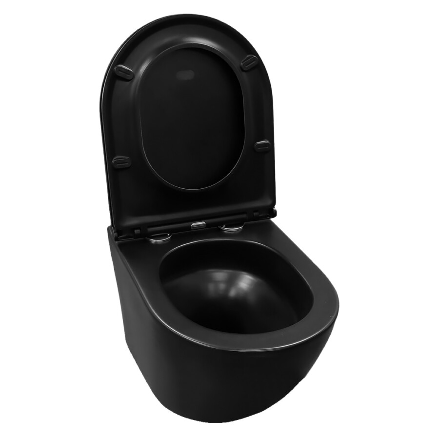 Унитаз подвесной Azario Grado 370х490х360 безободковый, слив "Скрытое Торнадо", с быстросъемным сидением микролифт, черный матовый AZ-0046-UQ3-MB
