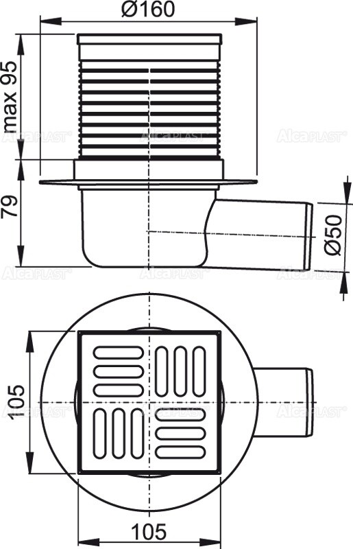 Alca Plast APV1 Душевой трап 105*105 мм