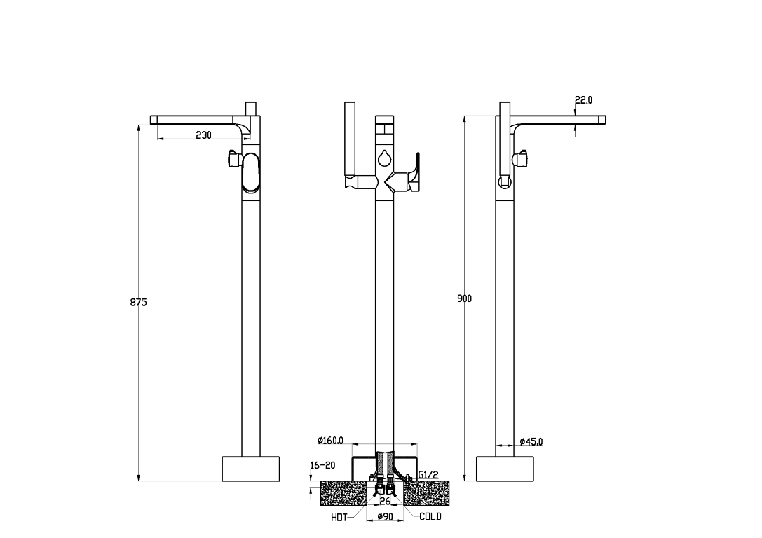 Смеситель напольный для ванны Boheme Spectre Gold 459-G