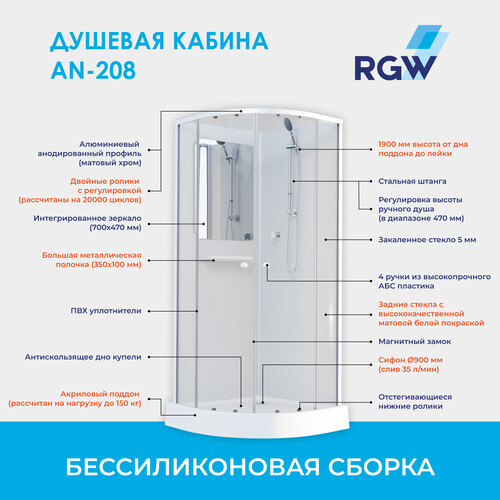 RGW AN-208 душевая кабина 90х90 381320899-12