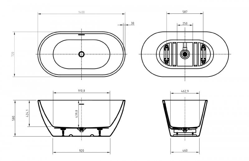 BelBagno Uno BB701-1400-720-K Акриловая ванна отдельностоящая овальная